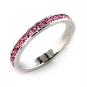 Pink Cubic Zirconia Eternity Ring Size 9 Band Stackable Silver Rhodium Plated